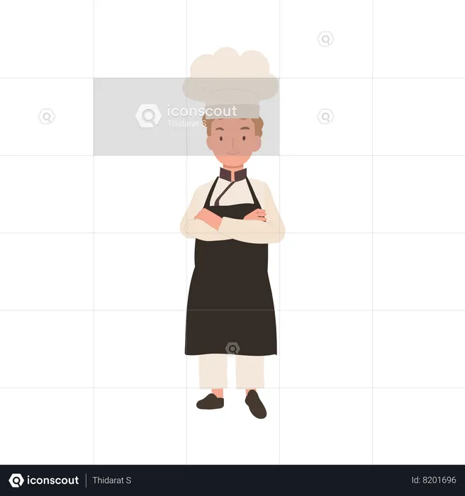 Confident Young Kid Chef with Crossed Arms  Illustration