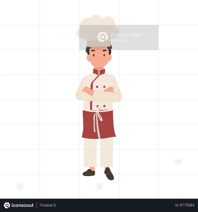 Confident young kid chef with crossed arms  Illustration