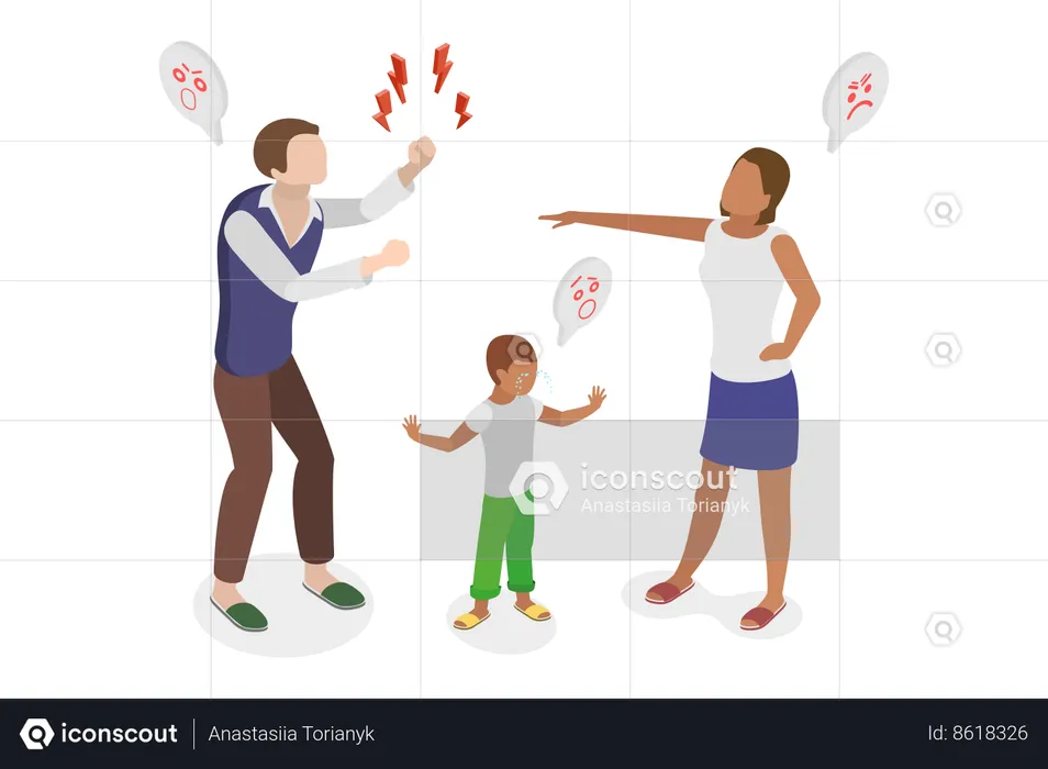 Conflict And Fight In Family  Illustration