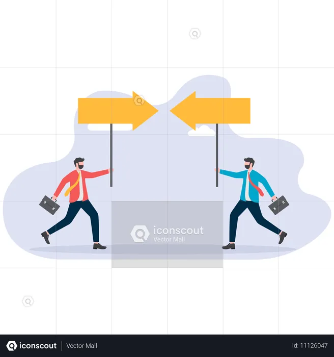 Conflict between two partners for choosing direction  Illustration