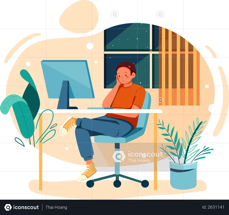Confuse employee sitting in office  Illustration
