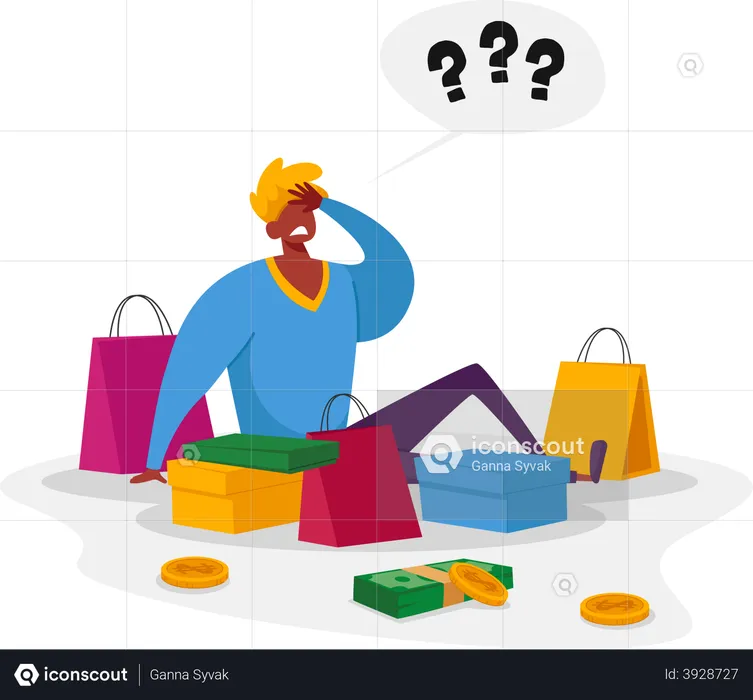 Confuse male customer with hand on head  Illustration