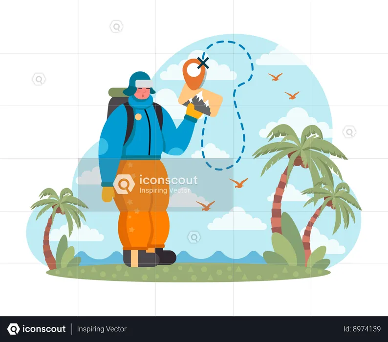 Confused backpacker ended up in wrong place  Illustration