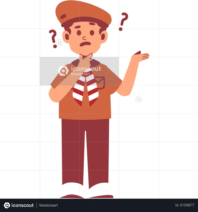 Confused Boy Scout while showing something right  Illustration