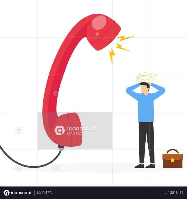 Confused businessman away from furious complain telephone  Illustration