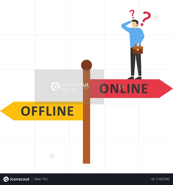 Confused businessman choosing direction  Illustration