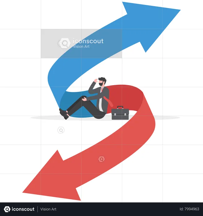 Confused businessman confused about business direction  Illustration