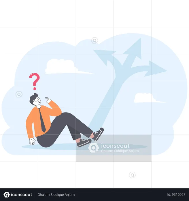 Confused businessman in choosing business direction  Illustration