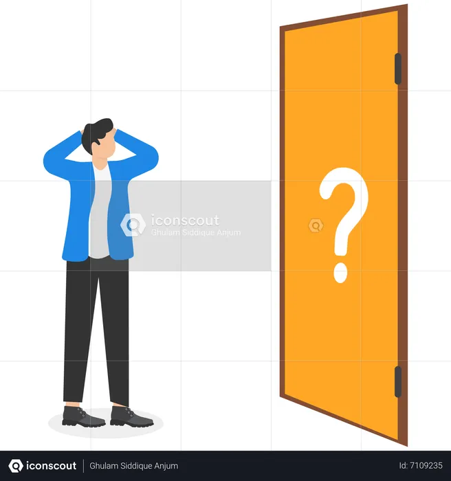 Confused Businessman Standing In Front Of A Closed Door  Illustration