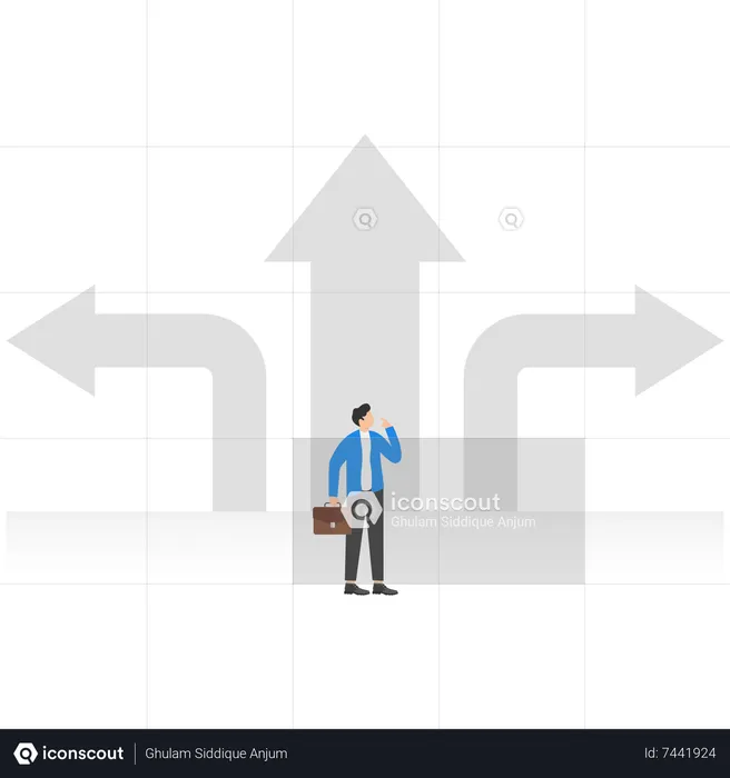 Confused businessman thinking about right business pathway  Illustration