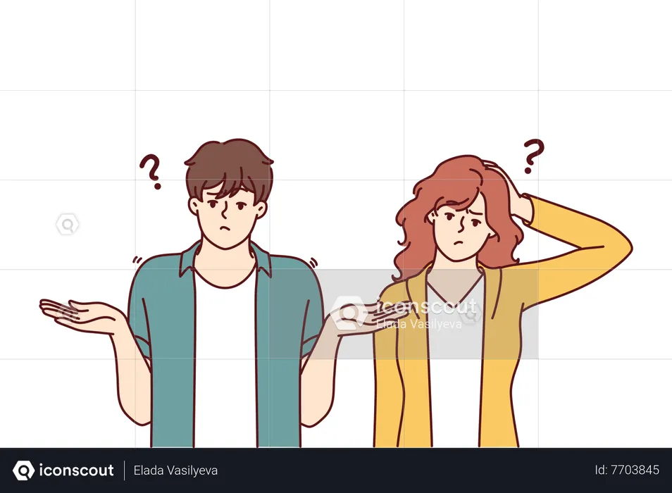 Confused couple standing and thinking  Illustration