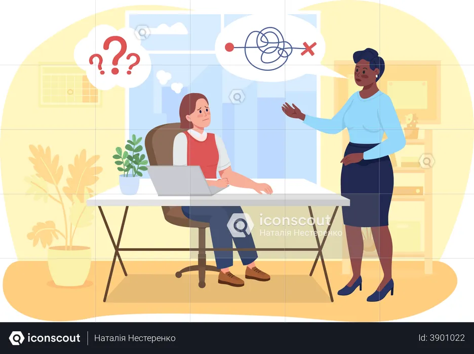 Confused employee unable to understand strategy  Illustration