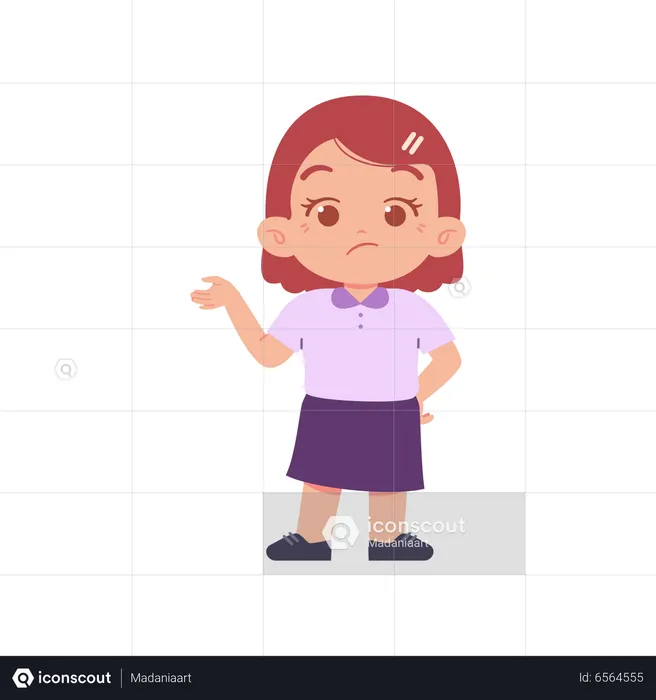 Confused Girl Student Showing Left Hand  Illustration