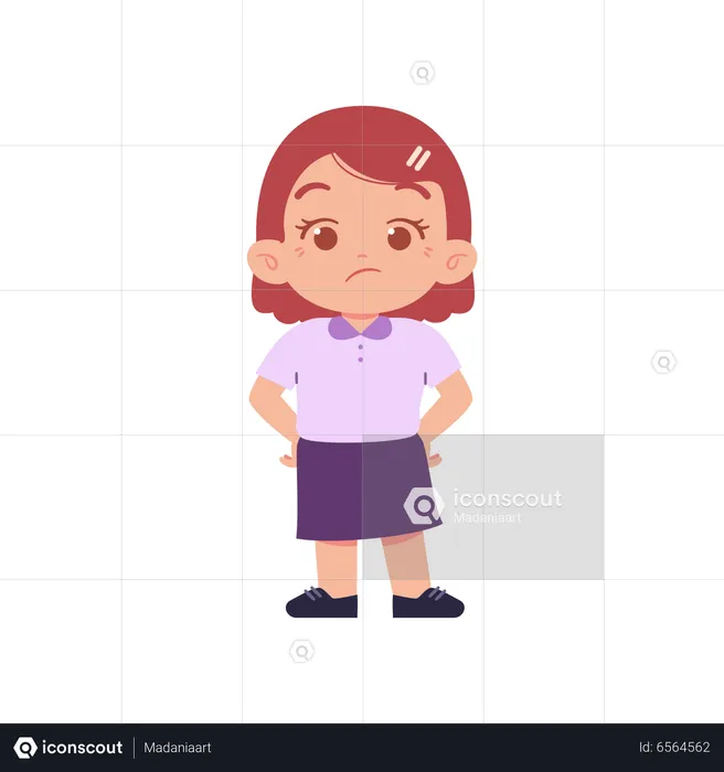 Confused Girl Student While Puts Hands On Waist  Illustration
