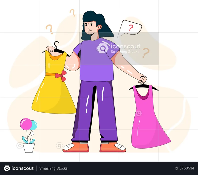 Confused girl while selecting for outfit  Illustration
