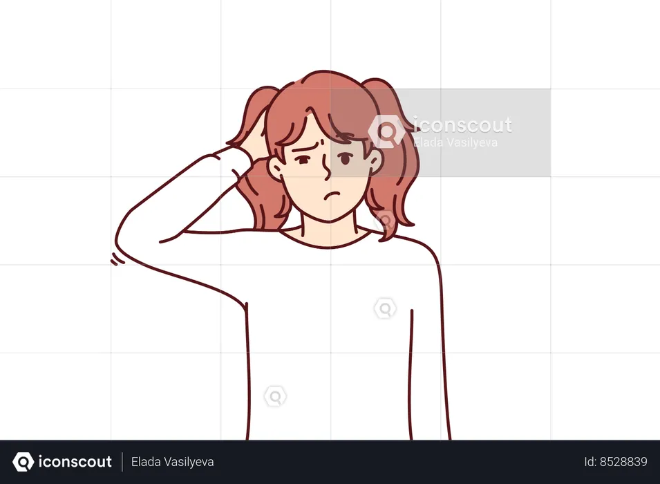 Confused little girl scratching head  Illustration