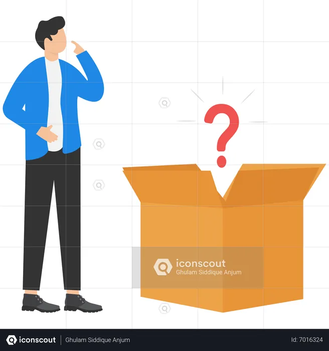 Confused man and mystery box  Illustration