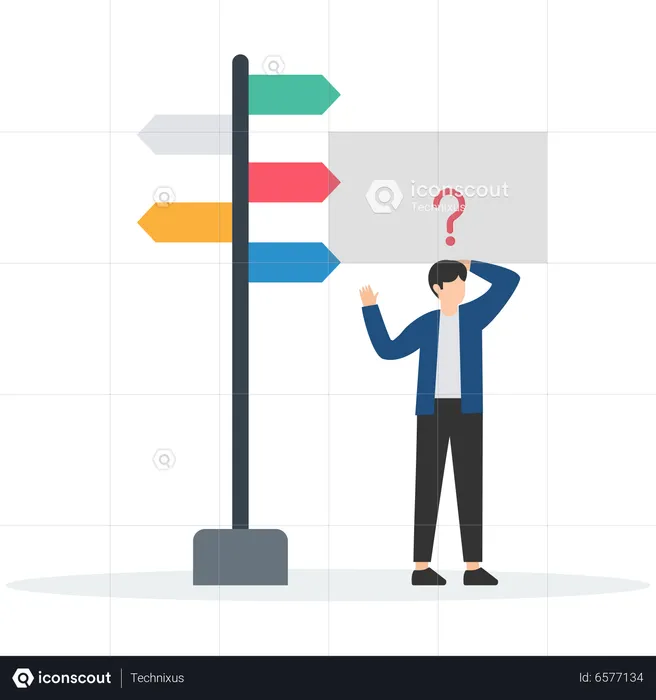 Confused Man Choosing Business Direction  Illustration