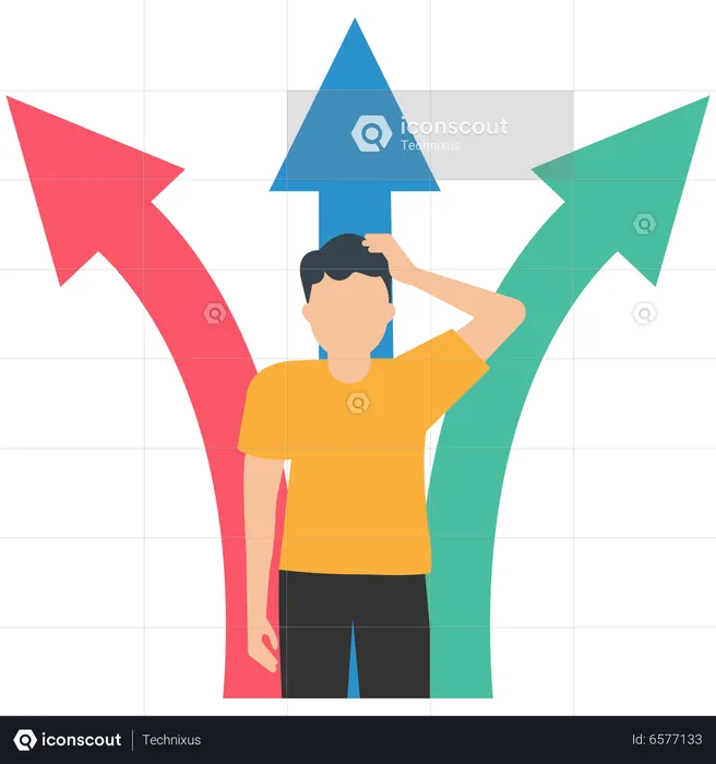 Confused Man Choosing Path Which Direction To Be Successful  Illustration