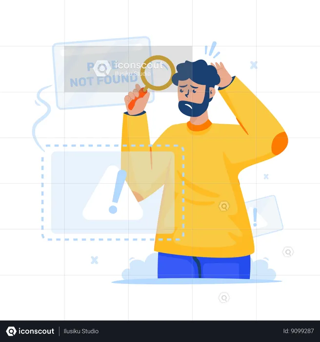 Confused man for error notification of website Page not found  Illustration