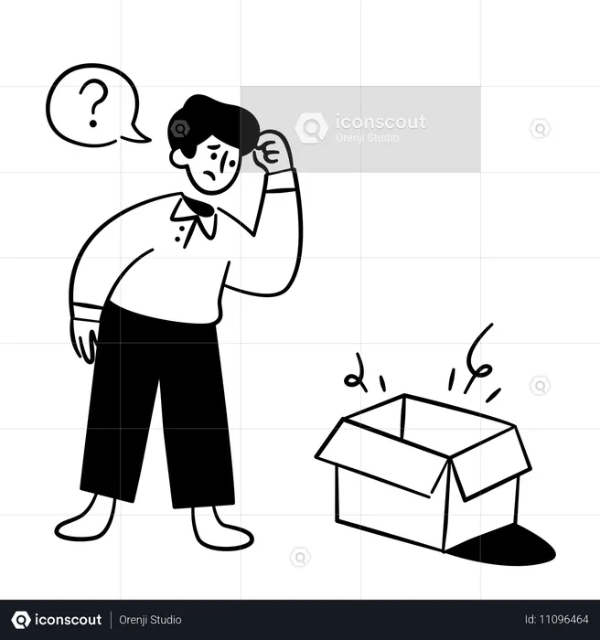 Confused Man Looking at an Empty Box  Illustration