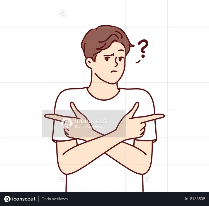 Best Confused man pointing fingers about where to go Illustration ...