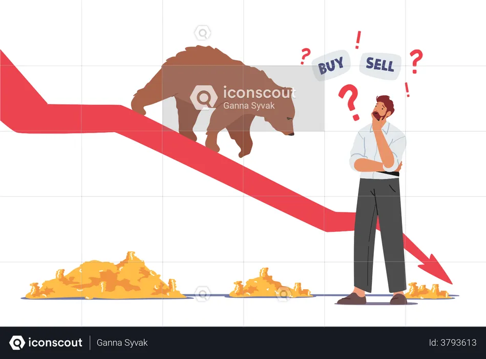 Confused Stock Market Trader In Bear Run  Illustration