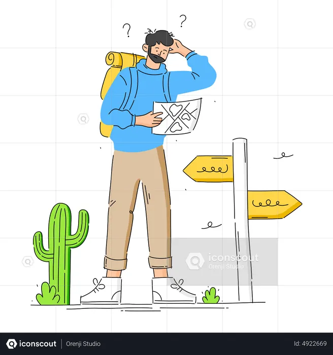 Confused Tourist looking for way on map  Illustration