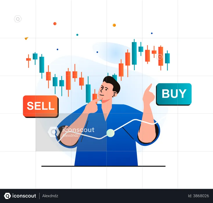 Confused trader over buy or sell  Illustration