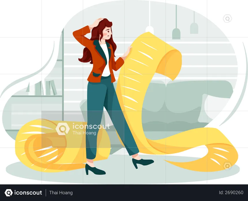 Confused woman holding a long to-do list  Illustration