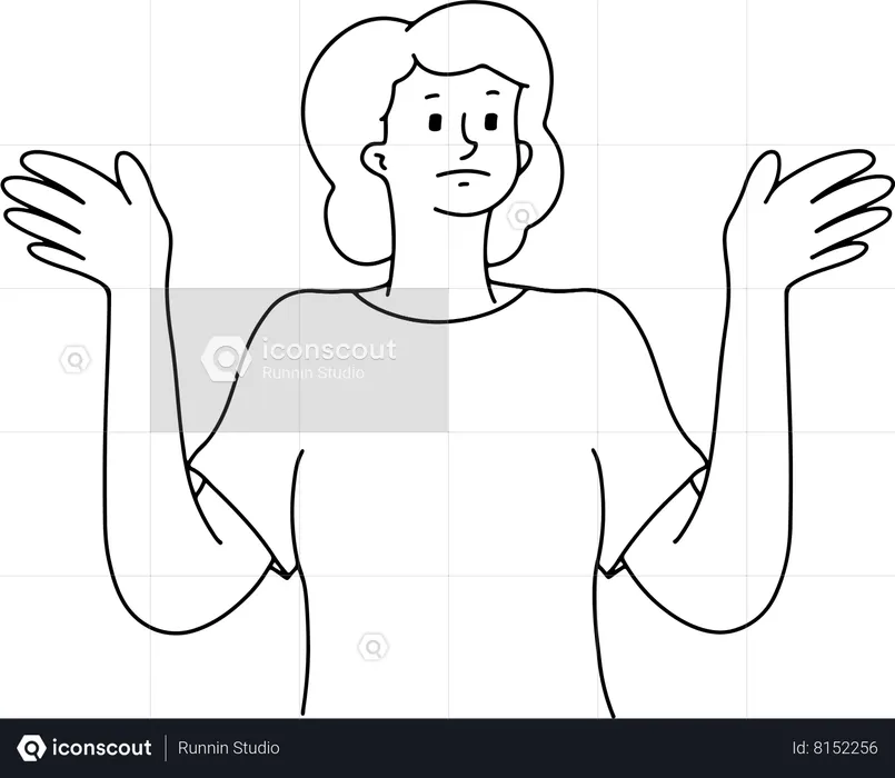 Confused woman standing with open hands  Illustration