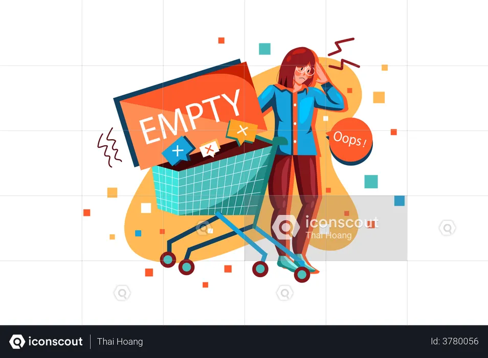 Confusing woman due to empty cart  Illustration