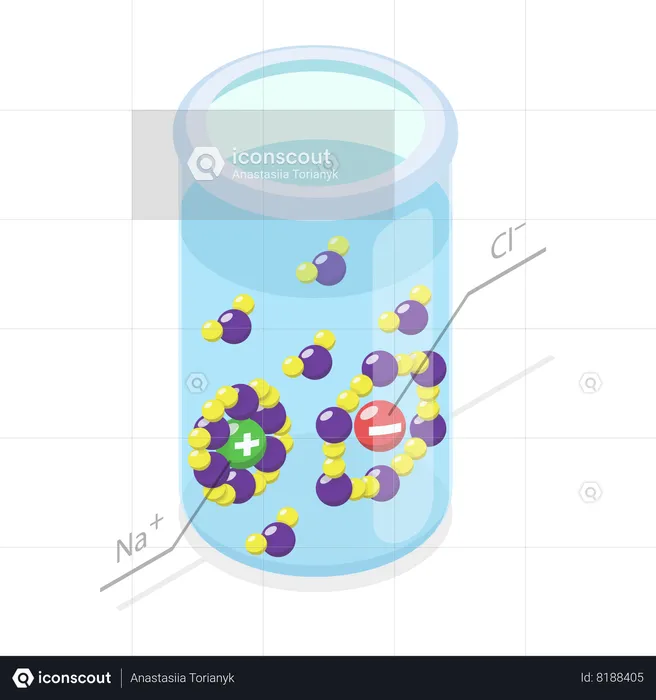 Congelación de agua con sal y química educativa.  Ilustración