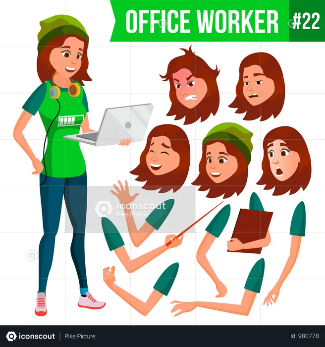 Conjunto de criação de animação de freelancer com diferentes emoções faciais  Ilustração