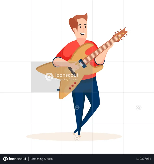 Cantante sosteniendo guitarra eléctrica  Ilustración