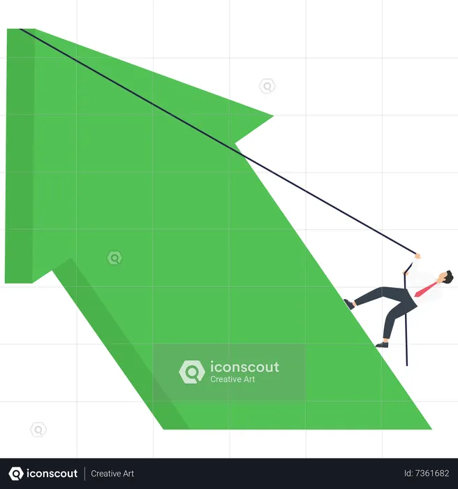 Conquering adversity climbing huge red arrow  Illustration