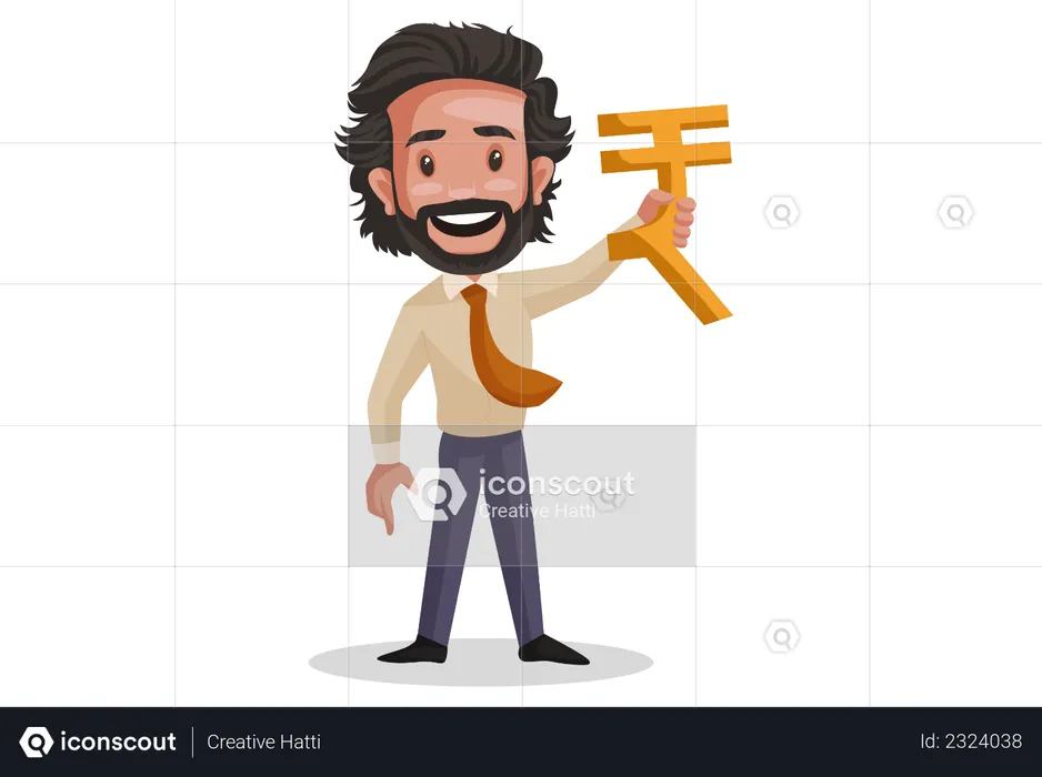 Conseiller financier montrant le signe de la roupie indienne  Illustration