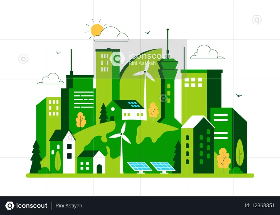 Edificio verde  Ilustración