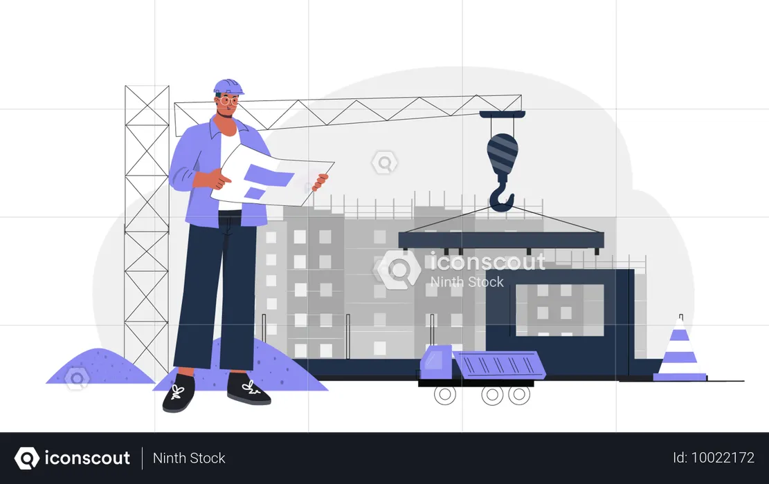 Construction architect looking at blueprint  Illustration