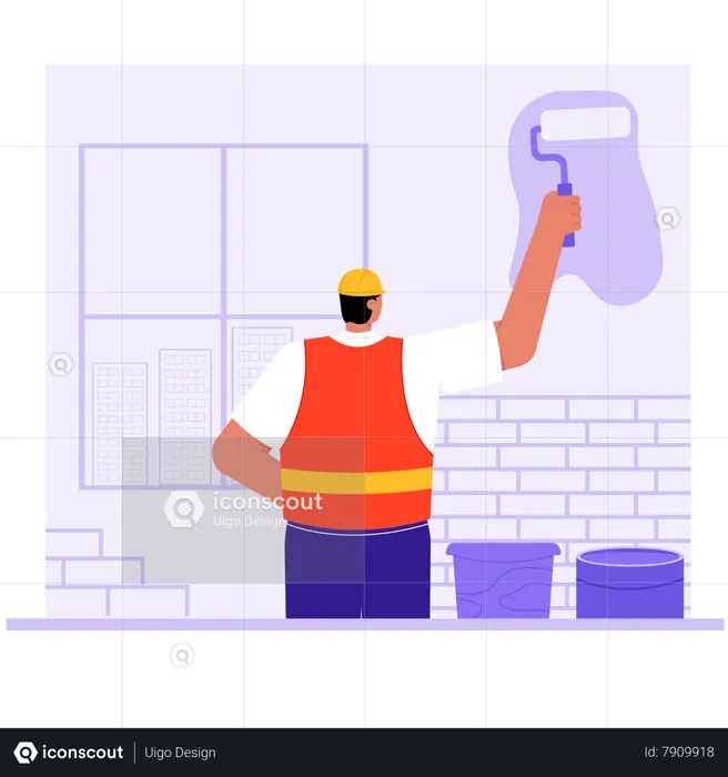 Construction Man Painting Walls  Illustration