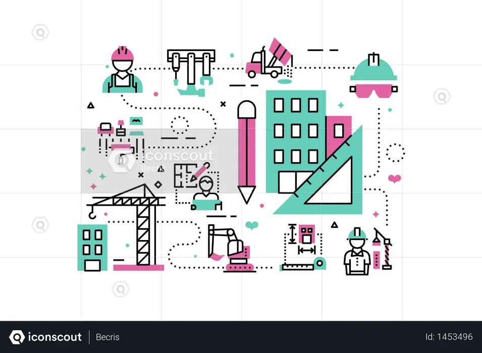 Construction project line icons illustration  Illustration