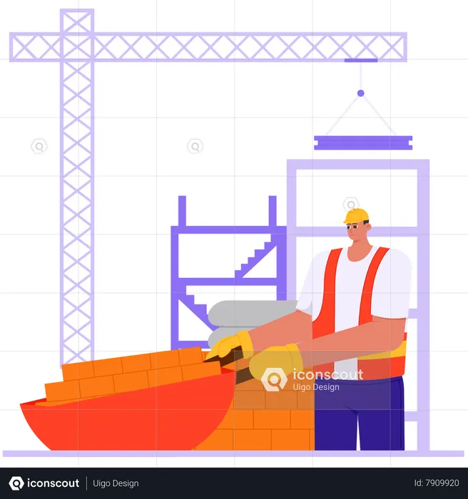 Construction Project Worker Picking up Building Materials  Illustration