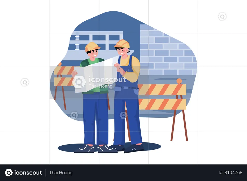 Construction site engineer doing routine checkup  Illustration