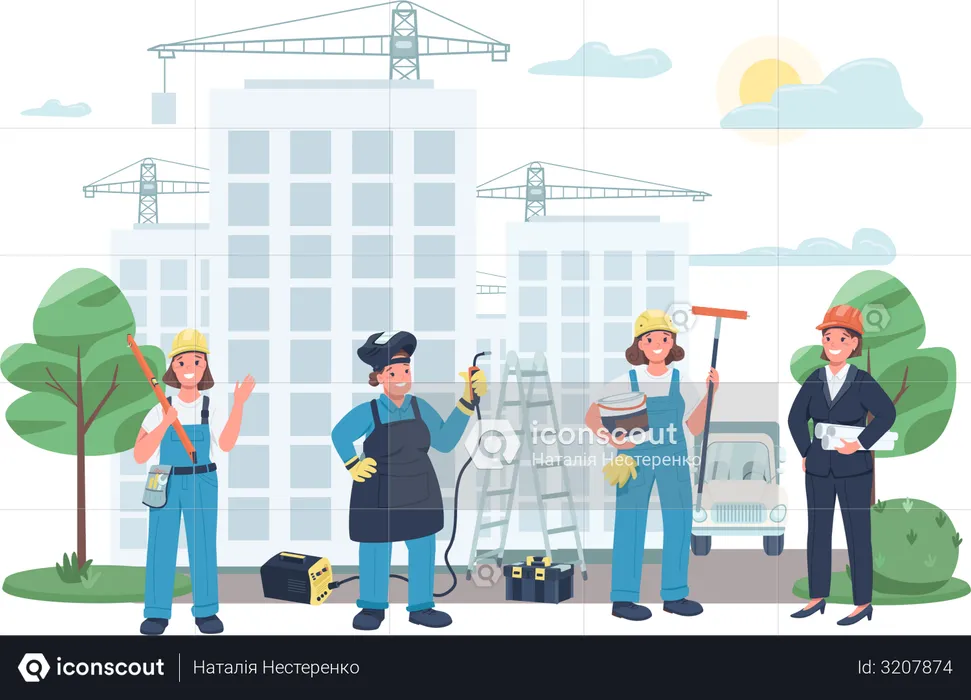 Construction site female workers  Illustration