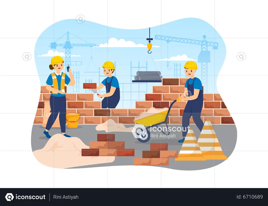 Construction site labor building brick wall  Illustration