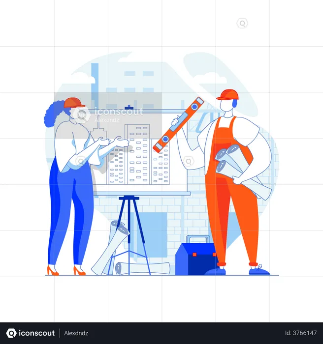 Construction site planning process  Illustration