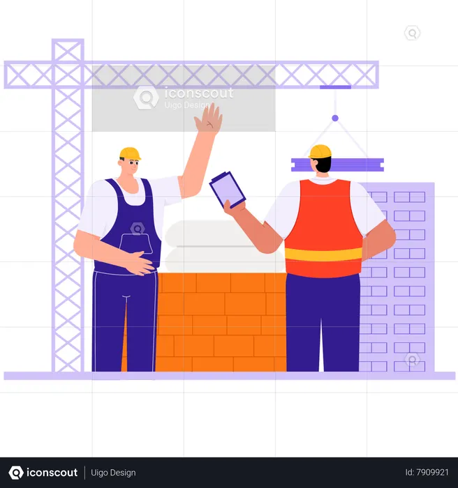 Construction Site Supervisor Checking Project Workers  Illustration