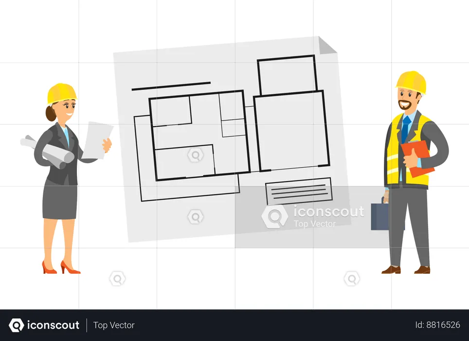 Construction team is planning design  Illustration