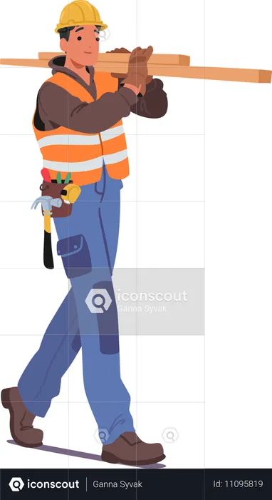 Construction Worker Character Wearing Hard Hat And High-visibility Jacket  Illustration