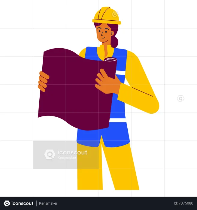 Construction worker checking document  Illustration